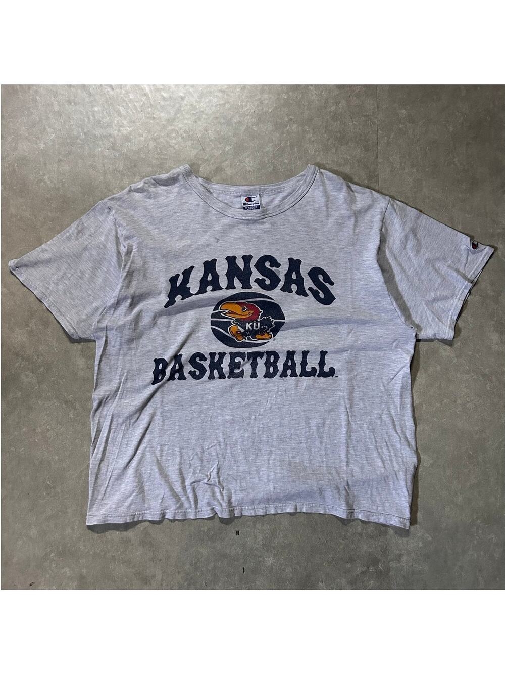 90's Vintage Kansas Jayhawk Basketball Champion Heather Grey T-Shirt -XL
